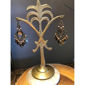 COPY - Vintage Boho 3.25 Inch Drop Coin Dangle Earrings with Green and Pink Rhi…